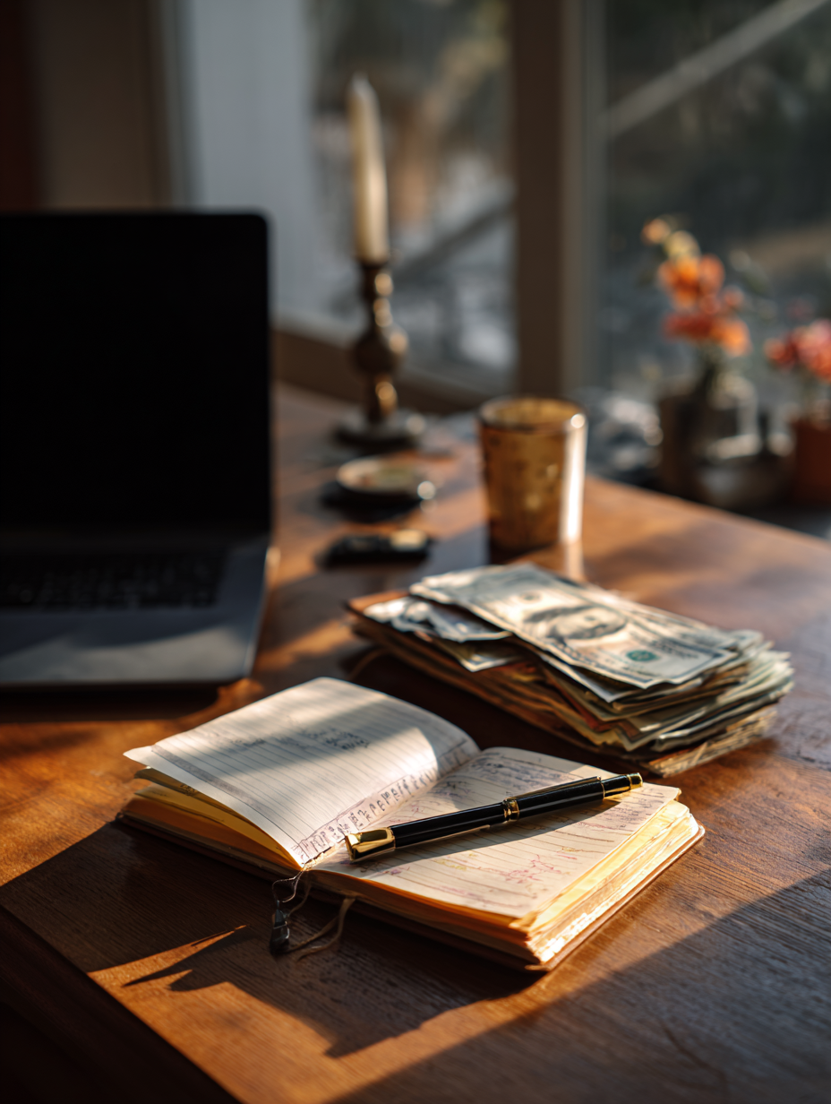 Business financial reports and cash flow statements with charts showing income and expense trends